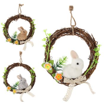 EASTER DECORATION - WREATH WITH BUNNY 15 x 15 x 3 CM MIX 3 COLORS
