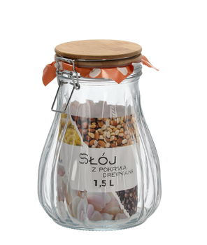 SKLENENÝ HÁN 1,5L S DREVENÝM POKLOPCOM *0949