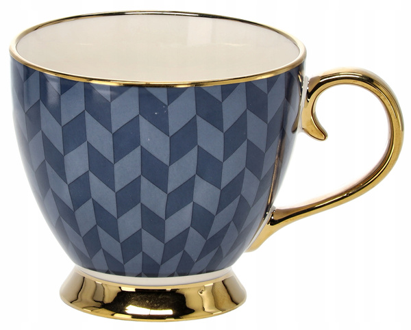 PORCELAIN MUG 445 ML ON A FOOT NAVY BLUE / GOLD MIX OF PATTERNS OPAK=1PCS