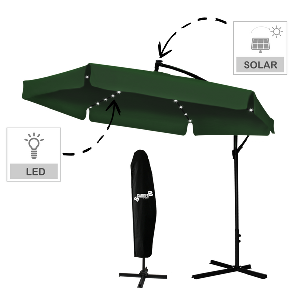 PARASOL OGRODOWY 3 M ZIELONY "BANANA" Z POKROWCEM Z LED 