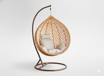 FOTEL WISZĄCY ROZM. XL BRĄZOWY, PODUSZKA BEŻOWA, RAMA BRĄZOWA