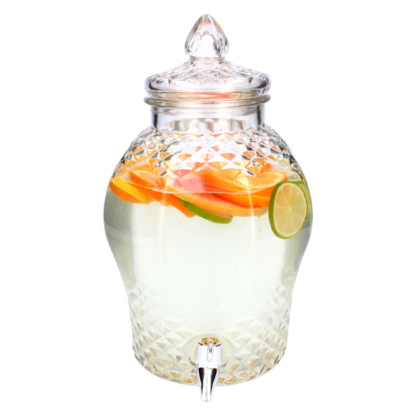 DECORATED GLASS JAR 5.7L WITH GLASS LID AND TAP