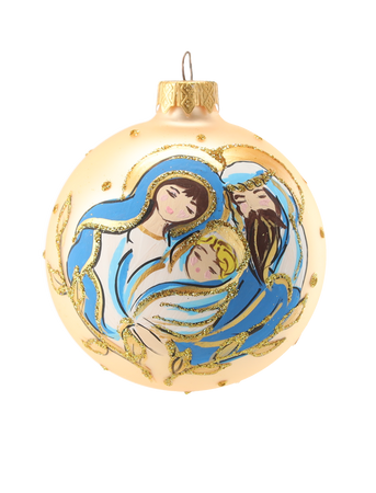 GOLD GLASS CHRISTMAS BAUBLE 8 CM HOLY FAMILY