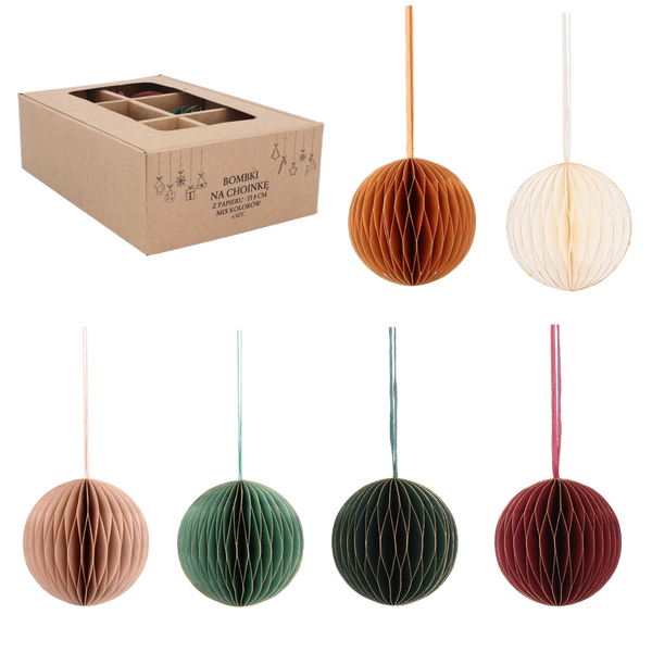 KPL. 6 ozdôb na vianočný stromček z papiera FI 8 cm mix farieb balenie=6ks *2211