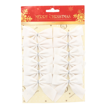 SET OF 12 CHRISTMAS BOWS RED/WHITE