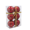 SET OF 6 CHRISTMAS BAUBLES RED 8 CM
