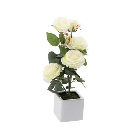 SZTUCZNA ROŚLINA - BIAŁA RÓŻA W DONICZCE 44 CM opak=4s zt *3344