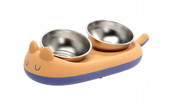SET OF 2 STAINLESS STEEL BOWLS FOR DOG / CAT ON STAND 41 X 20.5 X 15 CM