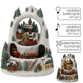 POZYTYWKA BOŻONAR. LED WIOSKA ZIMOWA Z POCIĄGIEM 23 x 23 x 25,5 cm *2447