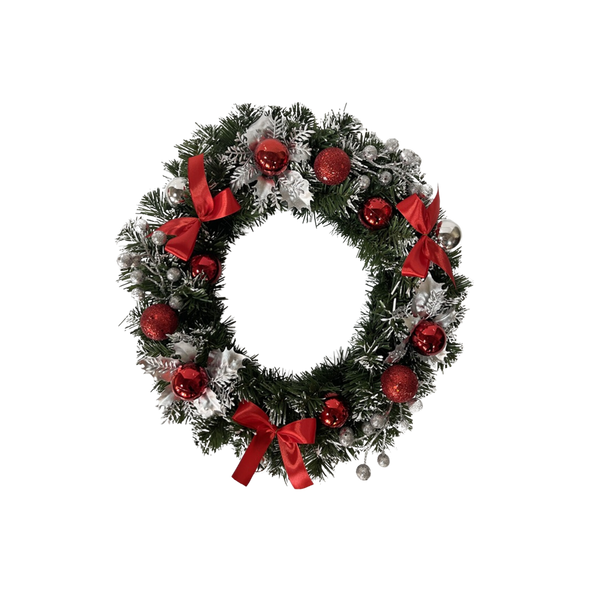 VÁNOČNÍ VĚNEC 40 CM STŘÍBŘNO-ČERVENÝ *4237