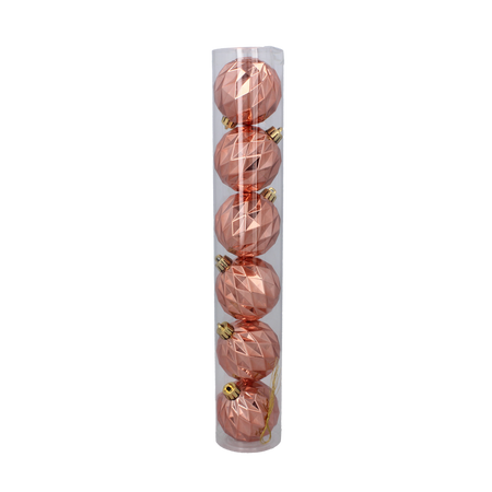 SET OF 6 GLOSSY BAUBLES 6 CM OLIVE/COPPER/GRAPHITE