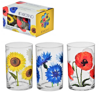 SET OF 6 GLASSES DECORATED WITH POPPY SEEDS, SUNFLOWER HABER