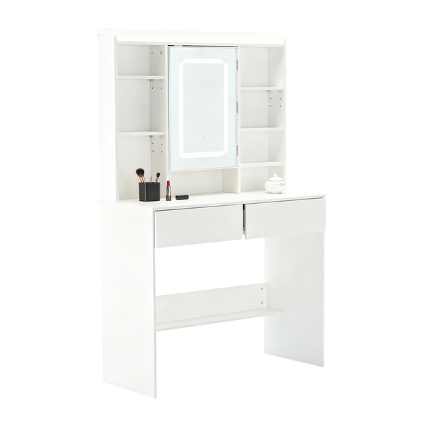 TOALETĂ COSMETICĂ ALBĂ CU Oglindă LED ȘI RAFT PENTRU BIJUTERII *2282