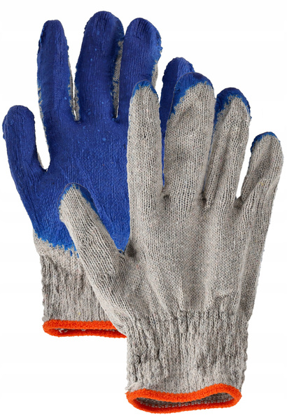 SET OF 10 GARDEN GLOVES RED/BLUE LATEX COATED