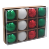 SET OF 12 BAUBLES 6 CM RED/GREEN/WHITE 