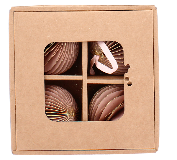 SET OF 4 CHRISTMAS TREE PAPER BAUBLES 7 CM PINK