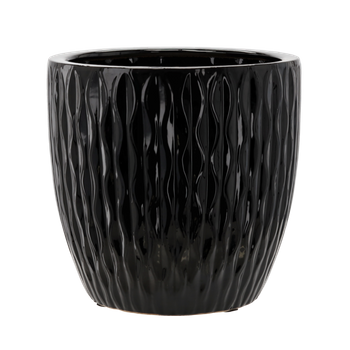 KERAMICKÝ KVĚTINÁČ 39 x 39 x 39 CM ČERNÝ LESKLÝ *2432