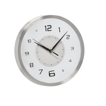 ZEGAR WISZĄCY OKRĄGŁY 30,5 x 30,5 x 4,3 CM BIAŁY ZE SREBRNĄ RAMKĄ *4672