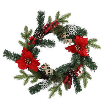VÁNOČNÍ VĚNEC 40 CM ČERVENÝ S POINSETTIÍ *2576
