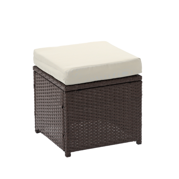 DUŻY ZESTAW MEBLI OGRODOWYCH (SOFA, 2 FOTELE, 2 PUFY, STOLIK) - BRĄZOWY, PODUSZKI - BEŻOWY *8805