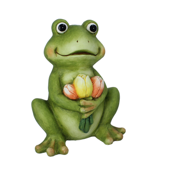 FIGURKA OGRODOWA - ŻABA Z TULIPANAMI SIEDZĄCA 27,5 x 18,5 x 35 CM *7522