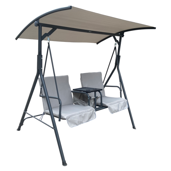 TWO-SEATER GARDEN SWING 170 X 110 X 165 CM GRAY WITH CUP HOLDER