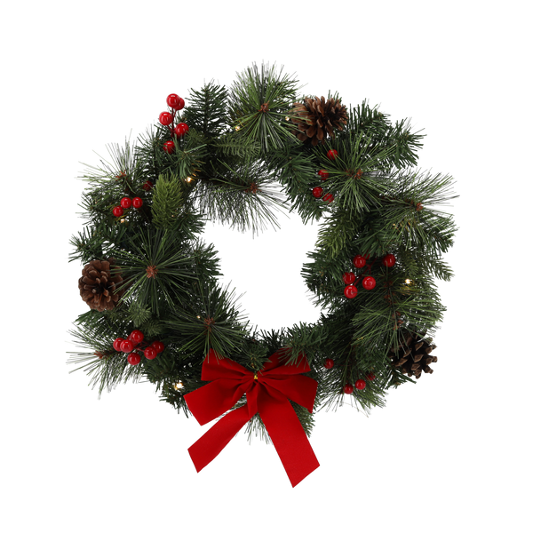CHRISTMAS WREATH 40 CM RED LED