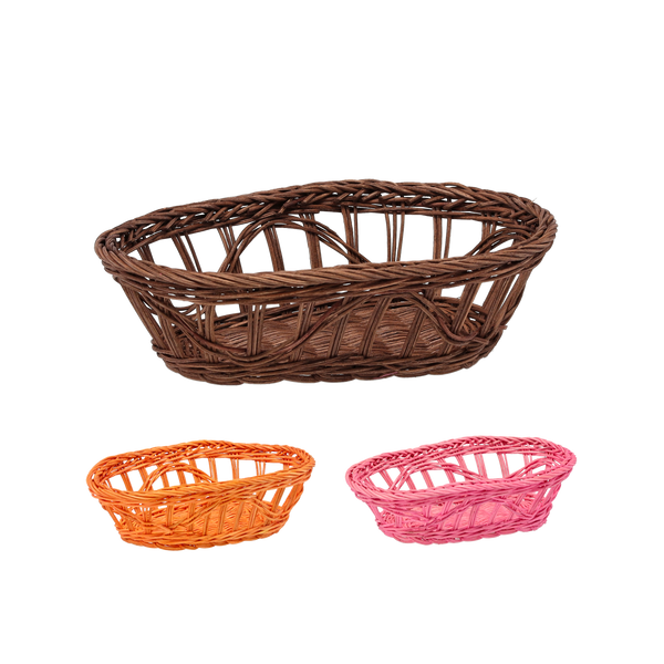 RATTAN BASKET OVAL 25 x 17.5 x 8 CM CHOCOLATE/PINK/ORANGE
