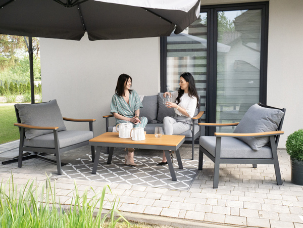 ALUMINUM FURNITURE "LUBLANA" SET (SOFA + 2 ARMCHAIRS + TABLE) GREY + GREY CUSHIONS