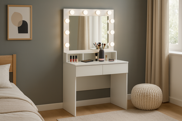 WHITE DRESSING TABLE WITH LIGHTS AND 2 DRAWERS