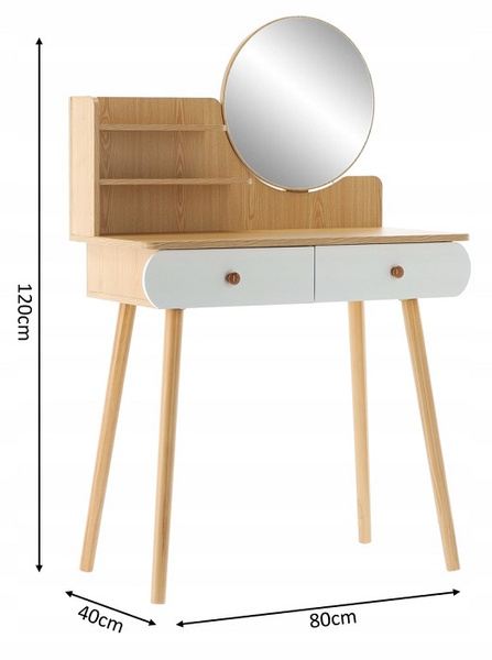 TOALETKA KOSMETYCZNA Z LUSTREM 80 x 40 x 120 CM DREWNIANA/BIAŁA *7865