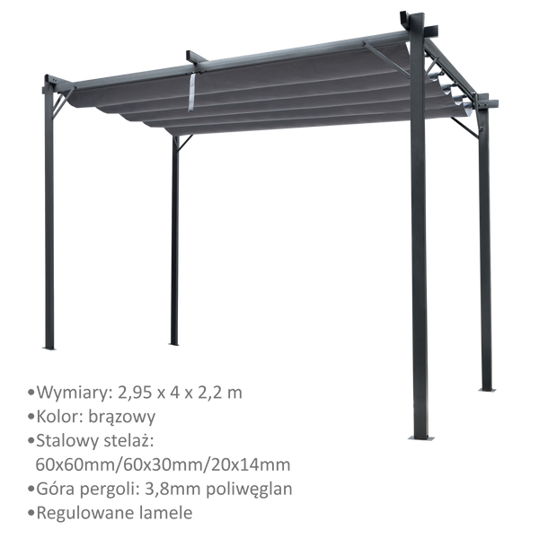 PERGOLA OGRODOWA SZARA 2,95 x 3,95 x 2,3 m