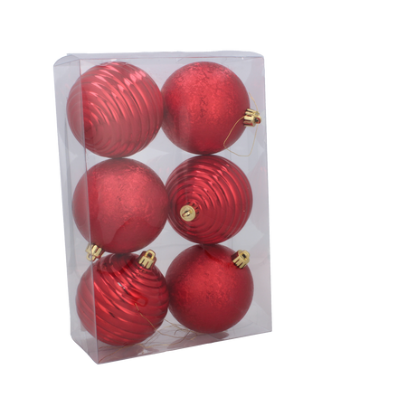 SET OF 6 BAUBLES 8 CM RED/GOLD/SILVER