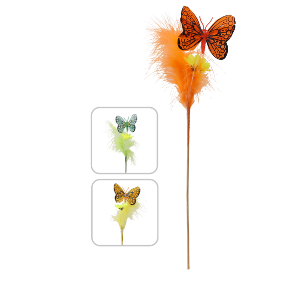 OZDOBA WIELKANOCNA NA PIKU - MOTYL W PIÓRKACH 30 CM MIX 3 KOLORÓW opak=12szt *9557