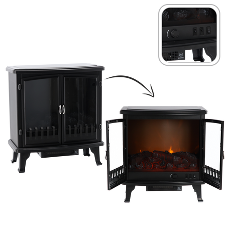 ELECTRIC FIREPLACE - FLAME EFFECT - GLASS HINGED DOORS  - 63,5 X 35 X 70 CM - 900/1800W
