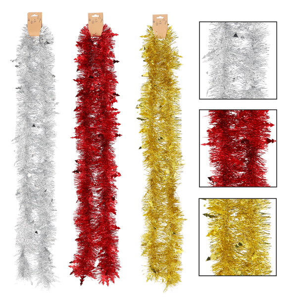 REŤAZ NA VIANOČNÝ STROM 2M ČERVENÝ/ZLATÝ/SKLENENÝ *7962