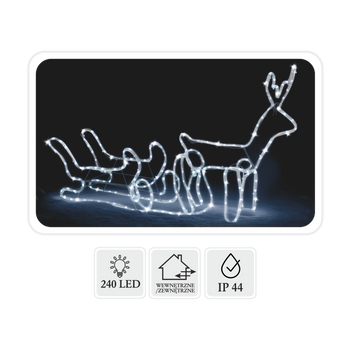 LED CHRISTMAS DEER WITH SLEIGH 1,2 M COLD WHITE + COLD WHITE FLASH IP44