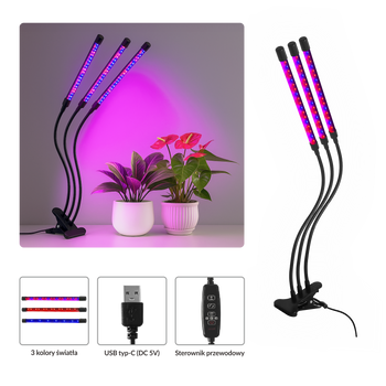 GROW LIGHT FOR INDOOR PLANTS 3 ARMS