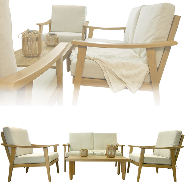 SADA NÁBYTKU Z HLINÍKU "TIRANA" (SOFA + 2 KŘESLA + STOLIK) BEŽOVÁ + BEŽOVÉ POLŠTÁŘE *9538