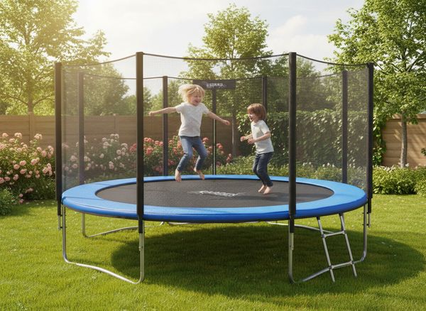 TRAMPOLINA 12FT 374 CM Z DRABINKĄ I SIATKĄ ZABEZPIECZAJĄCĄ 
