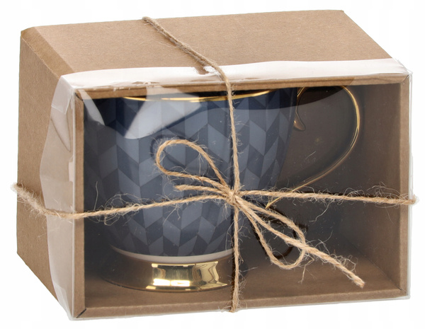 PORCELAIN MUG 445 ML ON A FOOT NAVY BLUE / GOLD MIX OF PATTERNS OPAK=1PCS