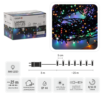 LED ŽIAROVKY 500L MULTIKOLOR + STUDENÝ BLIK, DĹŽKA 3 + 25 M VNÚTORNÝ/EXTERIÉROVÝ *9614