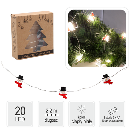 ŁAŃCUCH ŚWIETLNY LED BAŁWAN 20 L NA BATERIE opak=20szt *0207