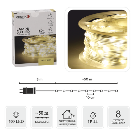 LED CHRISTMAS TREE LIGHTS WIRE ON SPOOL 500L WARM WHITE