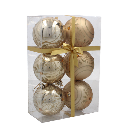 SET OF 6 CHRISTMAS BAUBLES GOLD 8 CM
