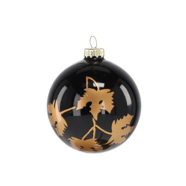 GLASS BAUBLE 8 CM BLACK DECORATED MIX DESIGNS