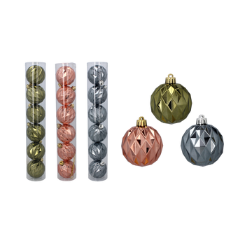 SET 6 ORNAMENTE STRĂLucitoare 6 CM OLIV/GĂLBEN/GRIOTAT *7115