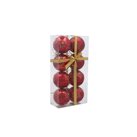 SET OF 8 CHRISTMAS BAUBLES RED 6 CM
