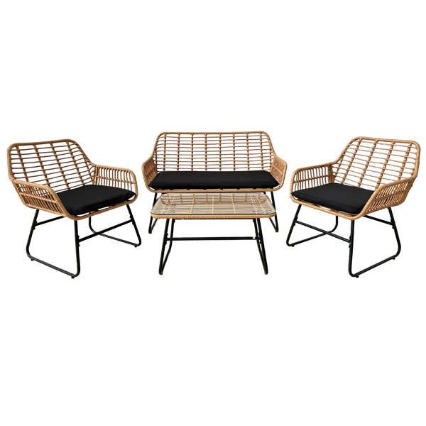 GARDEN FURNITURE SET (SOFA, 2 CHAIRS, TABLE) - BROWN, CUSHIONS - BLACK *3415