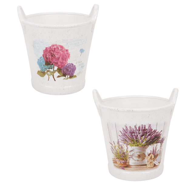 CERAMIC POT COVER BUCKET 21.5 x 20 x 22 CM WHITE MIXED PATTERNS